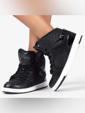 Pastry Black Glitter High-Top Sneakers with White Sole